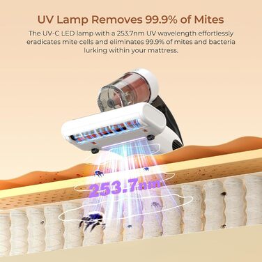 Пилосос для матраців JIGOO J200 з УФ-лампою, датчиком пилових кліщів та LED-дисплеєм 500W для алергіків