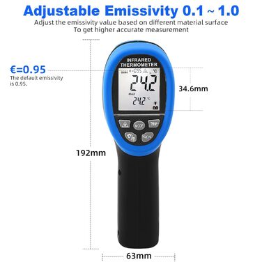 Інфрачервоний термометр Kethvoz KE-1500 (синій) -50℃ - 1500℃, подвійний лазер, D:S=30:1