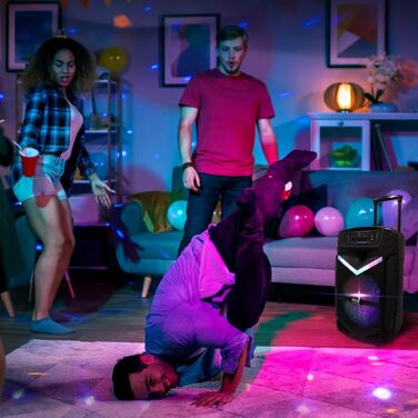 Pyle PA Bluetooth Гучномовець – Караоке Машина з Мікрофоном, 400W, Музична Система, Partybox, Акумуляторний, 8” Сабвуфер, 1” Твітер, Функція Запису, Підсвічування, USB/SD-Радіо