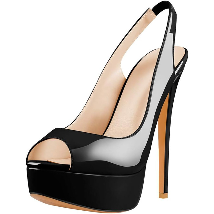 Босоніжки жіночі на платформі та підборах Only Damen Schwarzlack, лаковані, 38 EU