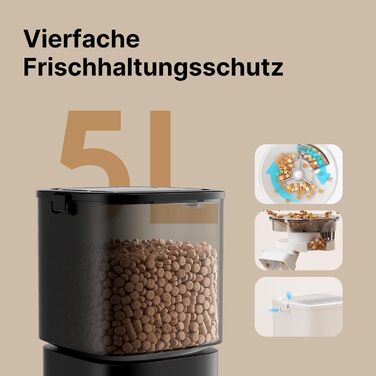 Автоматичний кормушка для котів та собак з Wi-Fi, 5 л, керування через додаток, 1-10 прийомів їжі на день