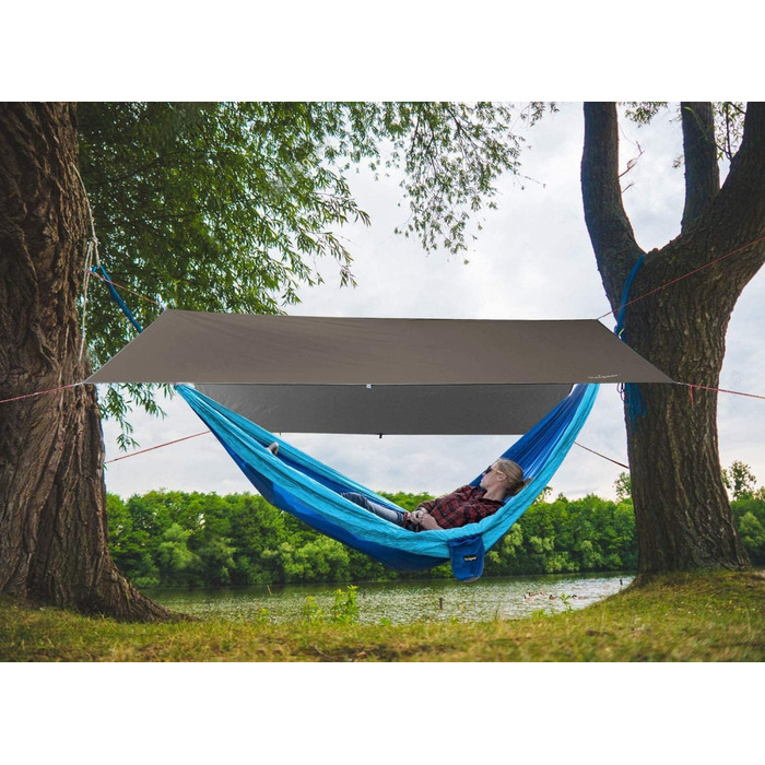 Водонепроникна тентова тканина Unigear 3x3/3x4/3x5/4x4 м для кемпінгу, гамака, захисту від сонця та дощу з кільцями, шнурами та кілочками