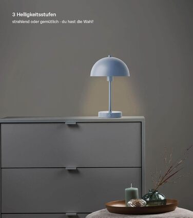 Mokebo® LED настільна лампа бездротова, акумуляторна, диммерна з USB-C 'The Lighthouse', вінтажна лампа-горщик, грибкова лампа та настільна лампа Taupe (мідний колір) з металу з акумулятором, тепле біле світло (блакитно-сірий)