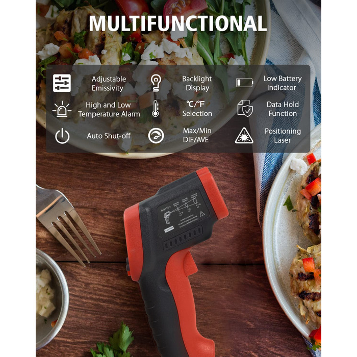 Інфрачервоний термометр Wintact з лазерним цільовим вказівником -50°C to 550°C, безконтактний, для кухні, піци, м'яса, промисловості (WT300)