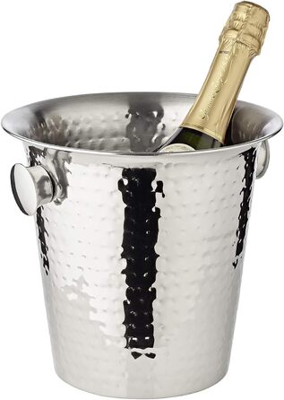 EDZARD Sparkling Wine Cooler Joey (Ø 21 cm) made of stainless steel - Bottle cooler, wine cooler - Beverage cooler for 1 bottle - Bowl for wine, sparkling wine & ice cubes - Hammered Champagne cooler with handle