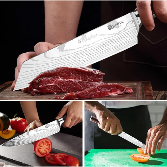 Набір кухонних ножів JUANSHI® 3 шт. з нержавіючої сталі: кухарський, кіріцуке та універсальний