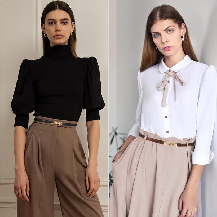 Жіночий тонкий шкіряний ремінь WHIPPY 2 шт. з золотою пряжкою, 105 см, для талії до 95 см (чорний+коричневий, шкіра змії, 8057)