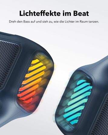 Soundcore Boom 2 - портативна Bluetooth колонка, 80W, сабвуфер, LED-підсвічування, IPX7, 24h, USB-C, BT 5.3, для кемпінгу, пляжу, саду (блакитна)