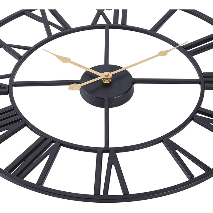 ACCSHINE Wall Clock Large No Tick Noise Silent Roman Numeral Quartz Battery Operated Wall Clock Easy to Read for Rooms Home Kitchen Bedroom Office School (Black+gold, 40cm)