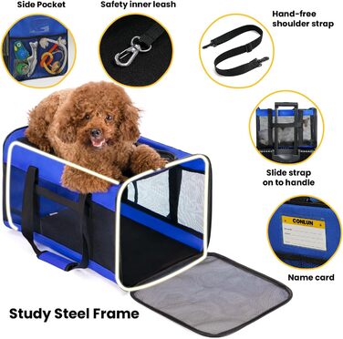 Транспортна переноска для котів Conlun, м'яка переноска з сіткою з 4 сторін, підходить для перевезення в літаку, для кошенят та невеликих котів до 6 кг, складана переноска для собак, (51x31x31 см, блакитна)