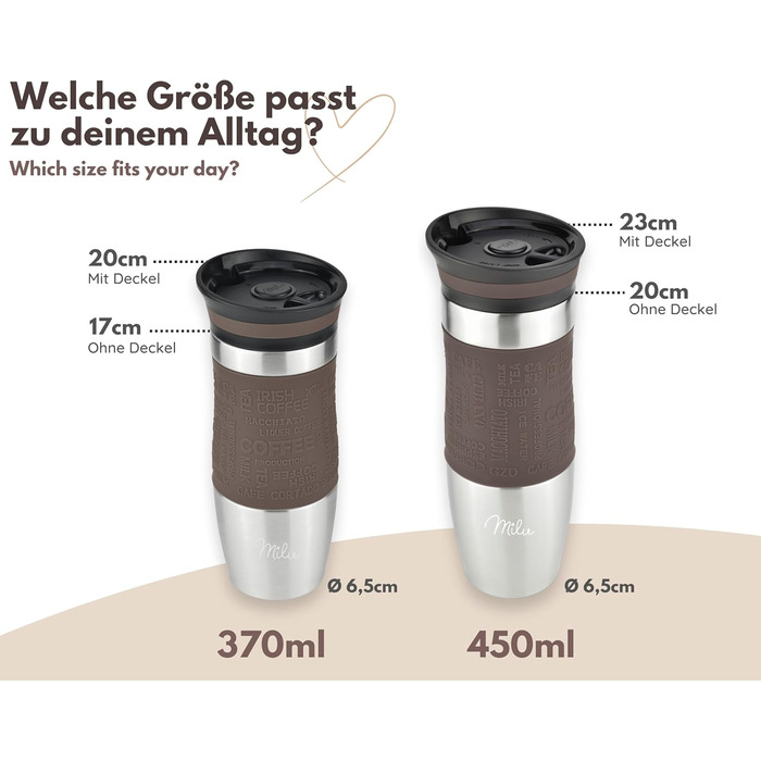 Термокружка Milu 370мл/450мл з нержавіючої сталі, ізольована, для кави, to go, без витоку, автокружка, термокружка, travel mug, коричнева