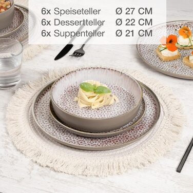 Набір посуду Moritz & Moritz ALHAMBRA на 6 осіб (18 предметів) з високоякісного порцеляну. Сучасний сервіз Mousse, легко миється. Включає 6 тарілок, 6 десертних тарілок та 6 мисок.