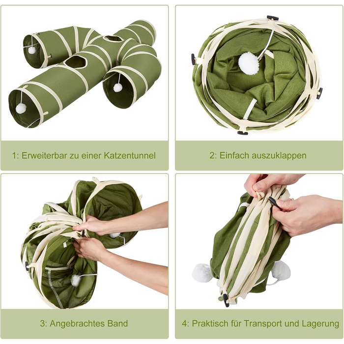 Cat Tunnel Toy, Collapsible Cat Tunnel for Indoor Cats, Interactive Peek-a-Boo Hole, Pet Tunnel with Cat Wand Toy (Cactus Shape, XXL (30cm*150cm))