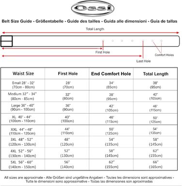 Чоловічий шкіряний ремінь Ossi, 38 мм, чорний, 130 см (загальна довжина 145 см)