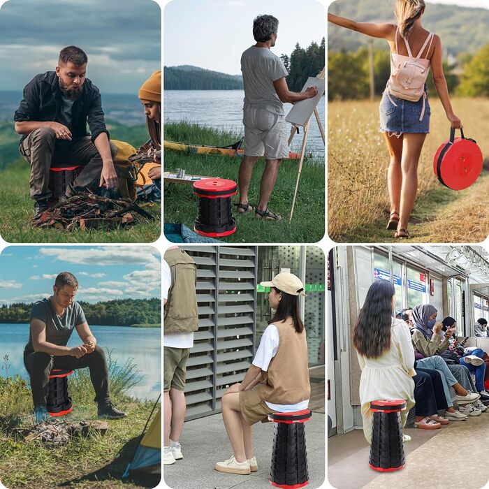 Складний стільчик GeeRic: телескопічний, портативний, для кемпінгу, риболовлі, дітей. Зелений/Червоний