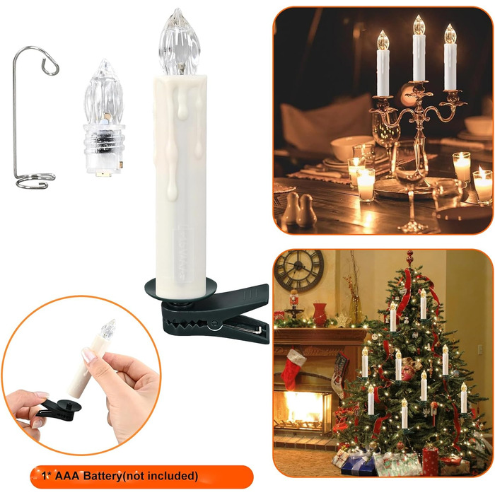 Cimetech 1920s Christmas Tree Candles Wireless LED Floating Candles Christmas Tree Lighting String Lights Christmas Tree Warm White Christmas Decoration with Remote Control Timer 1.5 x 8 cm