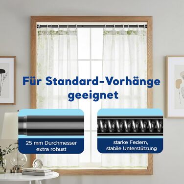 Штанга для карнизів без свердління – Ø 25 мм, 1 шт. Регульована телескопічна штанга для кріплення, для штор, душової завіси та гардеробу (Чорний, 71-98 см)