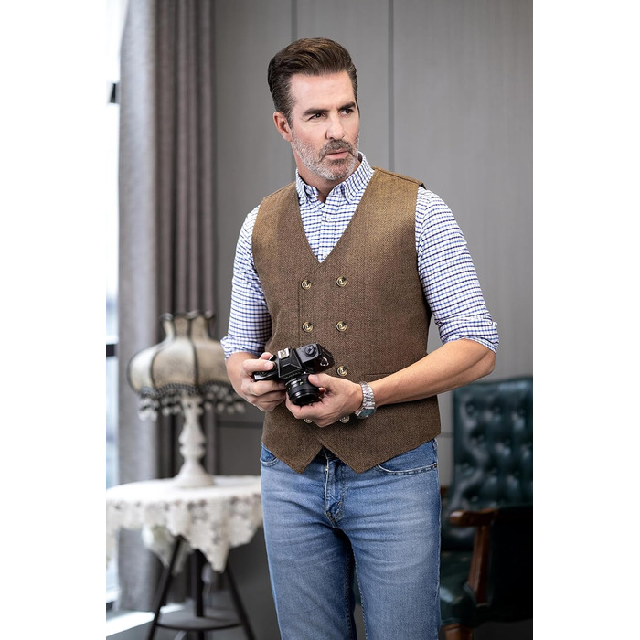 Стильний жилет чоловічий Solovedress Vintage з вовни, Regular Fit, для весілля та Groomsmen, сірий, XL