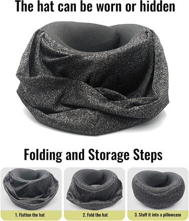 Подушка для шиї в літак з капюшоном, Memory Foam, для подорожей, офісу, авто. Зручно розкладається та зберігається.