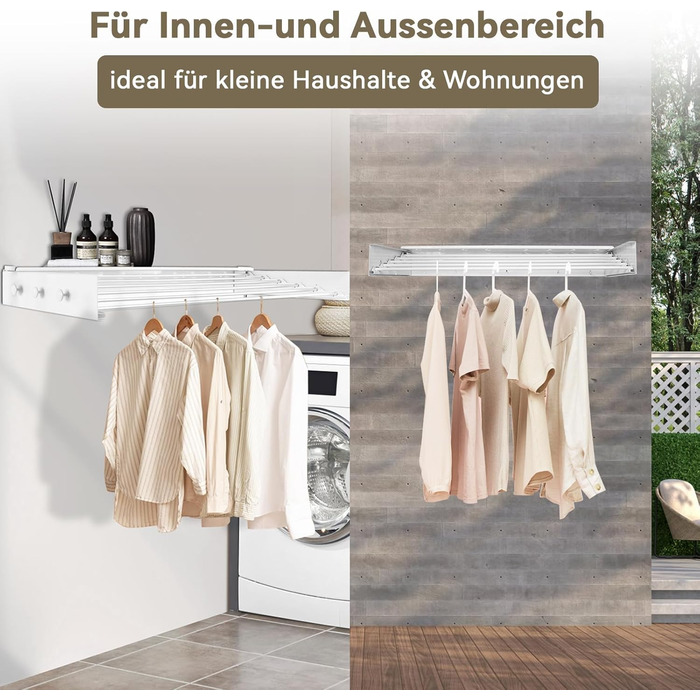 Настінна сушилка для білизни Donken, 80 см, розширювана, для ванної, балкону, тераси, біла