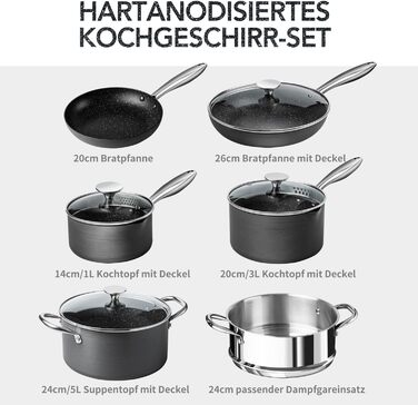 Набір каструль та сковорідок Michelangelo Kochtopf Set 10 шт. з кришкою, індукційне дно, чорний, з сито-кришкою та пароваркою