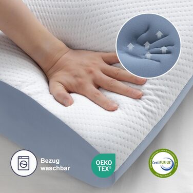 BedStory Pillow, Gel Memory Foam Pillow, Orthopedic Pillow, Visco Pillow, Neck Support Pillow with 2 Firmness Levels, Ergonomic Pillow with Washable Cover, 40x60x11cm, blue 40x60x11cm Blue