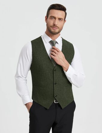 Жилет чоловічий HISDERN для весілля та офіційних заходів, Slim Fit, класичний дизайн, однотонний, з 3 кишенями, XL (Оливковий)