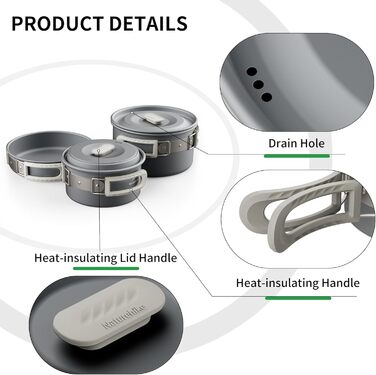 Набір посуду Naturehike для кемпінгу та приготування їжі (2-7 осіб)