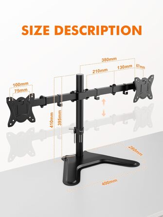 Тримач для монітора GRIFEMA для 2 моніторів, 13-27 дюймів, регульований, гнучкий, VESA 75/100mm, GB2001A-2 (U-основа)