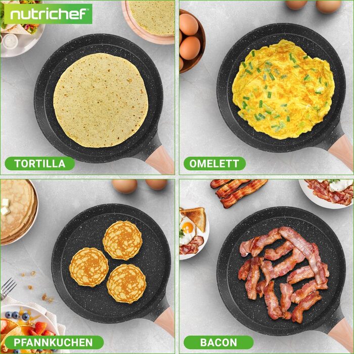 Сковорода для млинців Nutrichef з антипригарним мармуровим покриттям 23 см, індукція, алюміній, з дерев'яною лопаткою