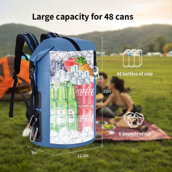 Рюкзак-холодильник Iculbag 35L для дорослих, 48 літрів, армійсько-зелений (блакитний)