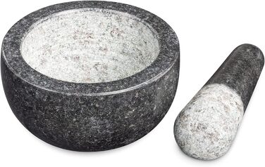 Navaris Granite Mortar and Pestle Set - Large Stone Mortar for Spices, Pesto, Herbs - Includes Pestle with Mallet - Ø 16cm (12 cm)