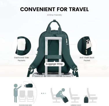 LOVEVOOK Рюкзак для жінок великий, рюкзак для школи з відділом для ноутбука, стильний рюкзак для подорожей, щоденний рюкзак ручної поклажі для університету, офісу, роботи, чорний (17.3 дюйми, темно-зелений)