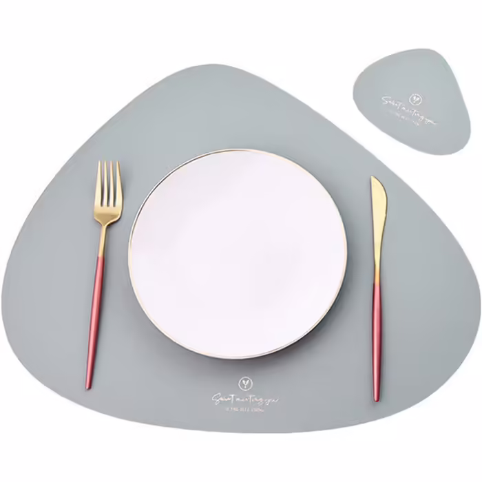 Set of 4/Set of 6 Placemats and Coasters, Triangle Oval Leather Table Sets, Water Drop Design, Wipeable Table Mat, Waterproof, Oil-Resistant, Non-Slip, Heat-Resistant Placemats (Gray, 6-Piece)