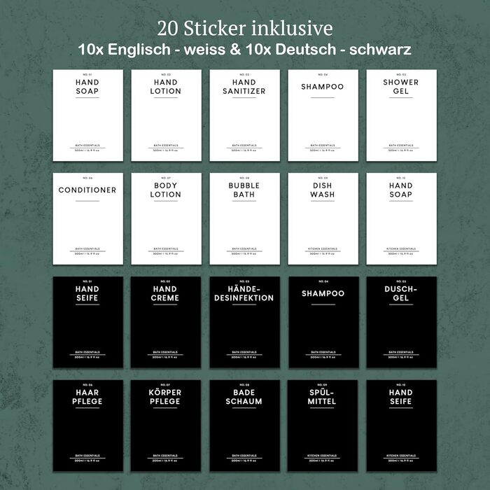 MONOKO Набір з 4 дозатори для мила, 500 мл, чорний, пластик, для душу та миття рук