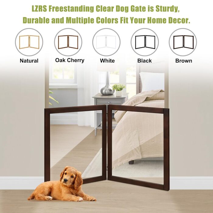 Дерев'яне перегороджувальне ґратка для собак, 4 панелі, широка, 76,2 см, складна, бар'єр для тварин, масивне дерево та сталевий дріт, захисне ґратка для дверей, коридорів, 30'Height-4 Panel (24'Height-2 Panel, Коричневий)