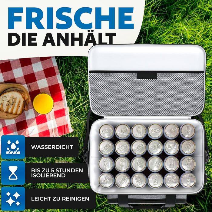 BigDean Термосумка-холодильник велика, 30 літрів, з 6 акумуляторами льоду. Ізольована, складна, витокозахисна та водонепроникна. Підходить для пікніків, обідів та покупок. До 5 годин охолодження.