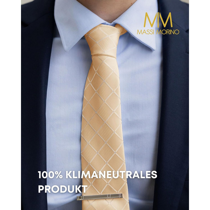 Набір краваток Massi Morino для чоловіків з нагрудним хустиною, краватковою голкою та затискачами для краваток, подарункова коробка - ідеальний вибір для весілля, універсальний розмір (Champagne Square)