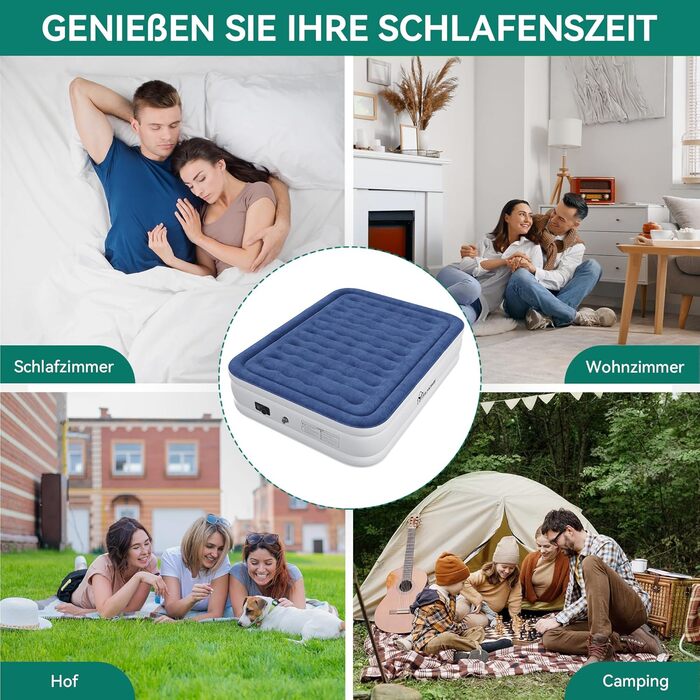 Надувний матрац YITAHOME 2x1,5м з електричною помпою, самонадувний, для 2 осіб, білий/блакитний