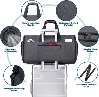 Suit bag, garment bag, travel duffel bag for suits, convertible garment duffel bag for men and women, 4 in 1 suit bag hanging bag with shoe bag