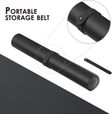 Органайзер для столу шкіряний (PU) з антиковзким покриттям та килимком для миші, 80x40 см, чорний