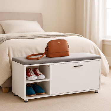 Shoe Storage Bench with Cabinet
