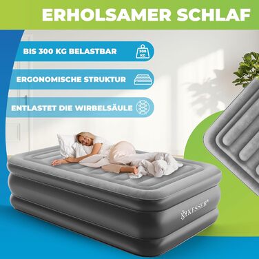 Надувний матрац KESSER® з електричною помпою, самонадувний, для гостей, кемпінгу та дому. Матрац для 1 особи, 203 x 95 x 51 см, сірий/антрацит