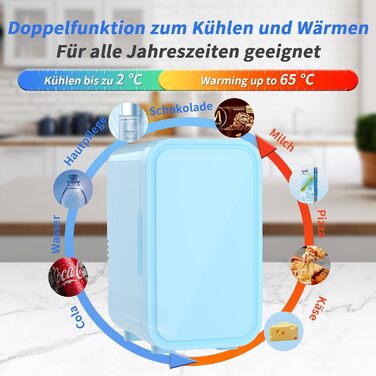 YASHE Mini Fridge - 6 Liter / 8 Can Portable Cooler - Thermoelectric - Blue