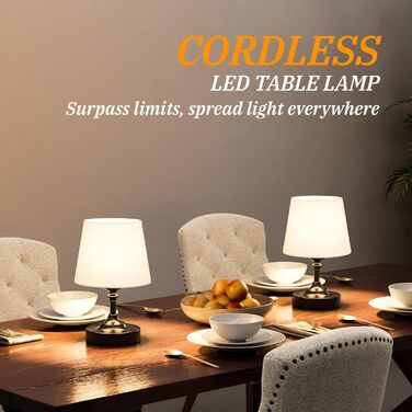 LED настільна лампа бездротова з торшером з льону, сенсорне керування, регулювання яскравості, білий колір, USB-C, для спальні, вітальні, кухні, декор (латунь), 40см, 24см