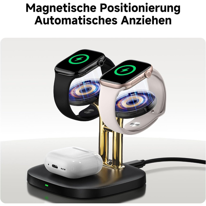 Зарядна станція SwanScout Doppel Watch 704A для Apple Watch 10/Ultra/9/8/7/6 та AirPods Pro (3.3W, без адаптера, чорний/золотий)