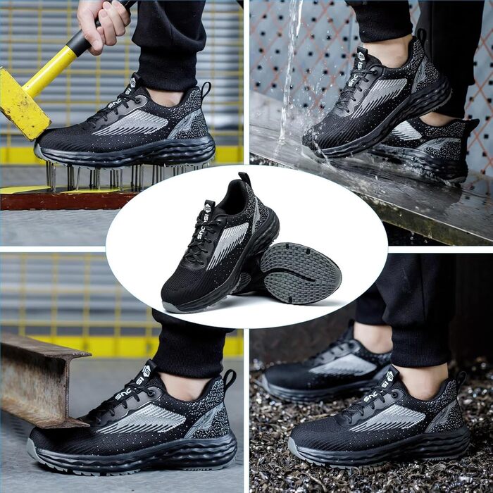 Зручні захисні черевики ISOOUS для чоловіків та жінок. Легкі, дихаючі, з металевим підноском, антиковзаючі, чорні, 43 EU