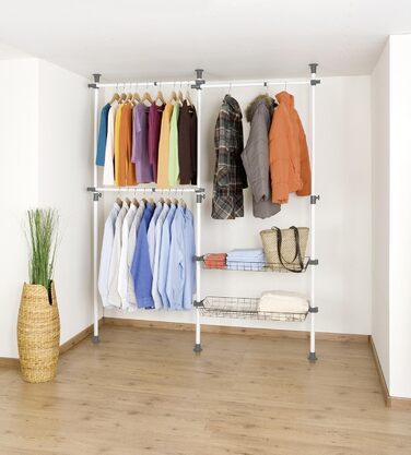 WENKO 6200050100 Telescopic Wardrobe System Hercules - adjustable organization system, steel, 164-215 x 141-250 x 38 cm, White