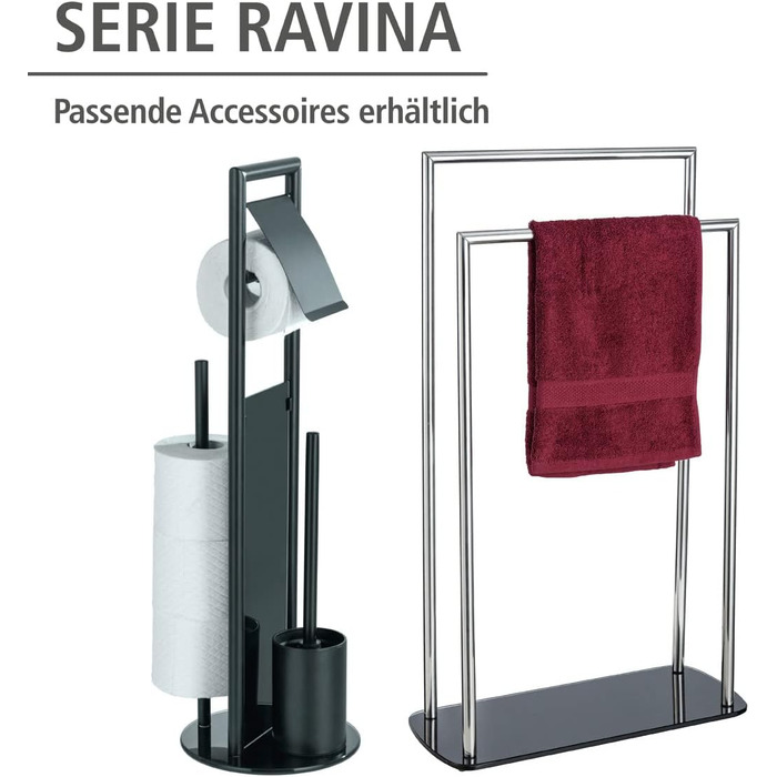 Набір для туалету WENKO Ravina 3-в-1 з тримачем туалетного паперу та щіткою, нержавіюча сталь, чорний, Ø 20 x 70 см