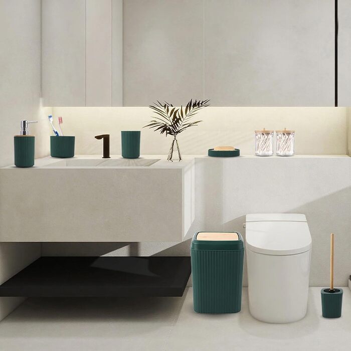 Комплект аксесуарів для ванної кімнати: душовий завіс та килимки (темно-зелений)